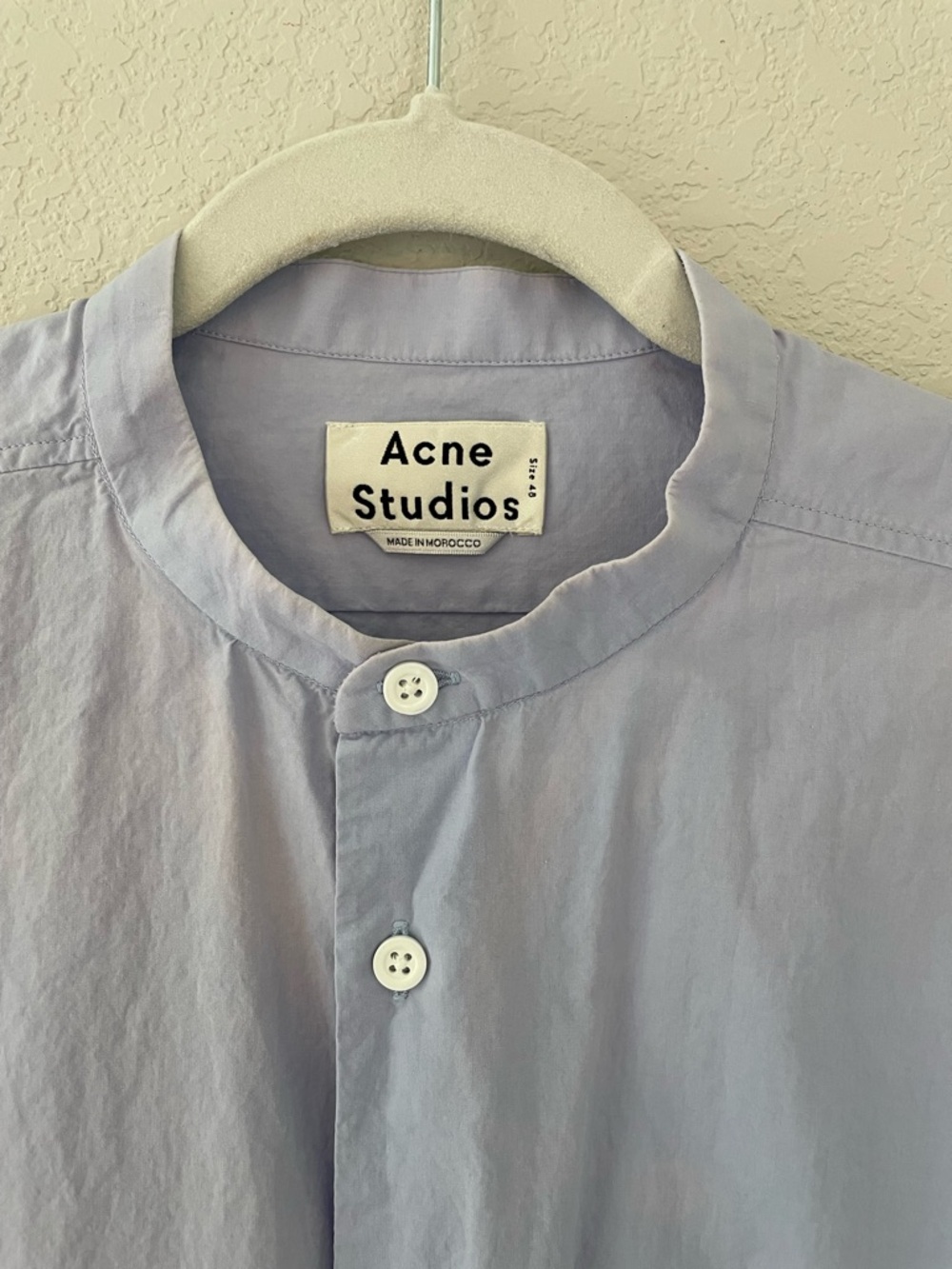 Acne Studios Mens Collarless Button Down Dress Shirt Lilac Size Medium - Picture 2 of 7